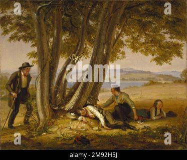 Napping pris (garçons pris napping dans un champ) William Sidney Mount (américain, 1807-1868). Napping pris (garçons pris napping dans un champ), 1848. Huile sur toile, 29 1/16 x 36 1/8 in. (73,8 x 91,7 cm). Ce récit humoristique des garçons paresseux sur le point d'être punis a été commandé par George Washington Strong pour illustrer un souvenir de son enfance rurale à long Island. L'artiste montre que ces garçons de campagne ont été espiègles en jouant aux cartes et en faisant des sieste au lieu de travailler. Les dangers potentiels de leur indolence sont suggérés par le crâne d’une chèvre symbolisant la mort (apposé sur un arbre au-dessus d’eux) an Banque D'Images