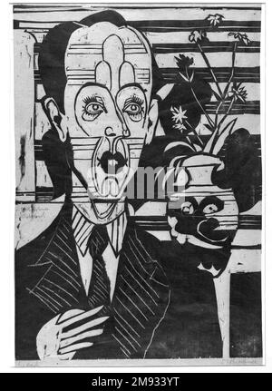 Portrait du Dr. Huggler (Bildnis Dr. Huggler) Ernst Ludwig Kirchner (allemand, 1880-1938). Portrait du Dr Huggler (Bildnis Dr. Huggler), 1935. Coupe de bois sur papier laté fin, image: 19 1/2 x 13 3/4 po. (49,5 x 34,9 cm). Art européen 1935 Banque D'Images