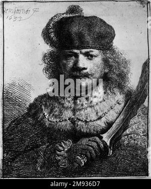 Autoportrait avec brandt Harmensz. Van Rijn (néerlandais, 1606-1669). , 1634. Gravure sur papier déposé, plaque : 4 3/4 x 4 po. (12,1 x 10,2 cm). Art européen 1634 Banque D'Images