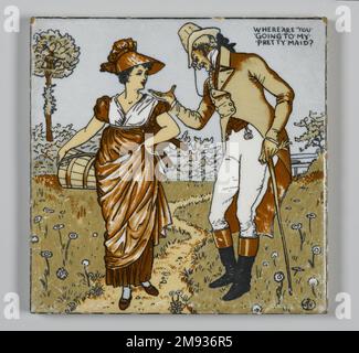 Carreau Walter T. Crane (britannique, 1845-1915). , ca. 1890. Faïence émaillée, polychromée, imprimée, 6 x 6 x 5/16 po. (15,2 x 15,2 x 0,8 cm). Arts décoratifs ca. 1890 Banque D'Images