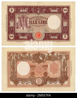 Mille lire (mille lire) vieux billet de banque italien vintage pour collectionneurs et objets historiques, Italie, année 1945 Banque D'Images