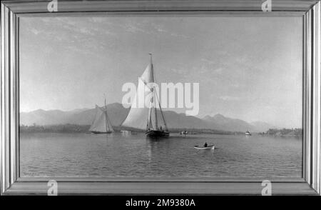 L'Hudson au Tappan Zee Francis Augustus Silva (américain, 1835-1886). L'Hudson au Tappan Zee, 1876. Huile sur toile, châssis : 33 1/2 x 51 11/16 x 4 5/8 in. (85,1 x 131,3 x 11,7 cm). Art américain 1876 Banque D'Images