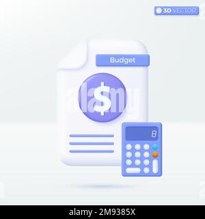 Symboles d'icône de document avec contacts et de calculatrice. rapport financier, comptabilité numérique, prévision budgétaire, concept de rapport comptable. 3D vecteur isolé illu Illustration de Vecteur