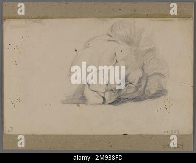 Assis Lioness (recto) et Chef de Sleeping Lion (verso) Philip H. Wolfrom (américain, 1870-1904). Lioness assis (recto) et Chef de Lion endormi (verso), s.d. Graphite sur papier apposé sur le tapis de fenêtre, feuille : 5 1/2 x 8 15/16 po. (14 x 22,7 cm). Art américain n.d. Banque D'Images