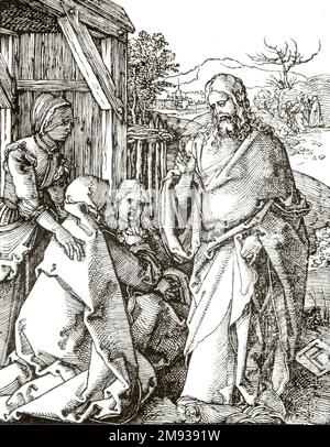 Christ prenant congé de sa mère Albrecht Dürer (allemand, 1471-1528). Christ prenant congé de sa mère, 1509-1511; édition de 1511. Feuille de bois sur papier couté, feuille : 5 3/16 x 4 1/16 po. (13,2 x 10,3 cm). Art européen 1509-1511; édition de 1511 Banque D'Images