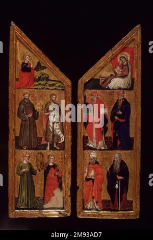 Deux ailes d'un Triptyque : Ange Annunciate avec les saints François, Jean-Baptiste, Catherine d'Alexandrie et Marie Magdalene (aile gauche); Vierge Annunciate avec les Saints Jerome, Augustine, Gregory et Anthony Abbé Guglielmo Veneziano (Italien, École de Venise et les Marches, actif 3rd quart du 14th siècle). , fin du 14th siècle. Tempera et or sur le panneau, aile droite appropriée--a: 19 5/16 x 6 3/16 x 5/8 in. (49,1 x 15,7 x 1,6 cm). Art européen fin 14th siècle Banque D'Images