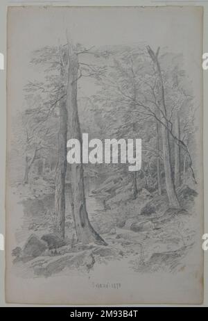 Paysage avec Stream William Trost Richards (américain, 1833-1905). Paysage avec Stream, 20 septembre 1870. Graphite sur papier, feuille : 10 3/8 x 6 15/16 po. (26,4 x 17,6 cm). 20 septembre 1870 d'art américain Banque D'Images