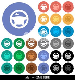 Clignotant gauche du véhicule, tableau de bord, icônes plates multicolores sur fond rond. Inclus des variantes d'icônes blanches, claires et sombres pour le survol et actif Illustration de Vecteur