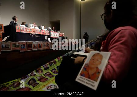 Mexico, Mexique. 16th janvier 2023. Les parents des disparus lors de la ''commémoration des cinq ans de la Loi sur la disparition des personnes'', au Musée de la mémoire et de la tolérance, à Mexico. Sur 16 janvier 2023 à Mexico, Mexique (Credit image: © Luis Barron/eyepix via ZUMA Press Wire) USAGE ÉDITORIAL SEULEMENT! Non destiné À un usage commercial ! Banque D'Images