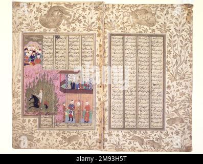 L'épreuve de feu de Siyawush d'un manuscrit de Shahnama l'épreuve de feu de Siyawush d'un manuscrit de Shahnama, 16th siècle. Aquarelle opaque et or sur papier, image : 14 3/16 x 17 5/16 po. (36 x 44 cm). Arts du monde islamique 16th siècle Banque D'Images