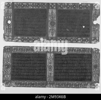 Kalaka devient un moine Jain; Kalaka abconduit le Nun, deux feuilles d'un manuscrit Jain dispersé de l'Indien Kalakacharya-katha. Kalaka devient un moine Jain; Kalaka abconduit le Nun, deux feuilles d'un manuscrit Jain dispersé de la Kalakacharya-katha, ca. 1465. Aquarelle opaque et or sur papier, feuille : 4 3/8 x 10 1/2 po. (11,1 x 26,7 cm). Art asiatique ca. 1465 Banque D'Images