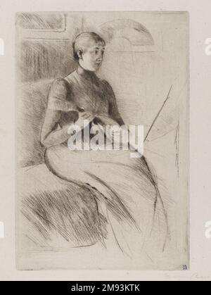 La Mandoline (joueur de mandoline) Mary Cassatt (américaine, 1844-1926). La Mandoline (le joueur de Mandoline), ca. 1889. Point sec sur papier blanc, plaque : 9 1/4 x 6 1/4 po. (23,5 x 15,8 cm). Art américain ca. 1889 Banque D'Images