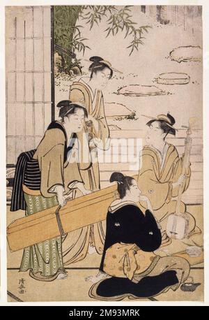 Une fête dans une salle ouverte donnant sur un jardin, de la série Concours des beautés contemporaines des quartiers de plaisir Torii Kiyonaga (japonais, 1752-1815). Une fête dans une salle ouverte donnant sur un jardin, de la série Concours de beautés contemporaines des quartiers de plaisir, ca. 1783-1784. Impression couleur sur bois sur papier, 15 x 10 cm (48,0 x 25,5cm). Art asiatique ca. 1783-1784 Banque D'Images