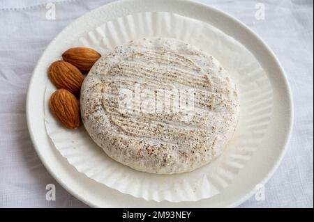 Goût de Provence, petit fromage rond Tome de Provence à base de lait de chèvre à Banon, Alpes-de-haute-Provence, France, gros plan Banque D'Images