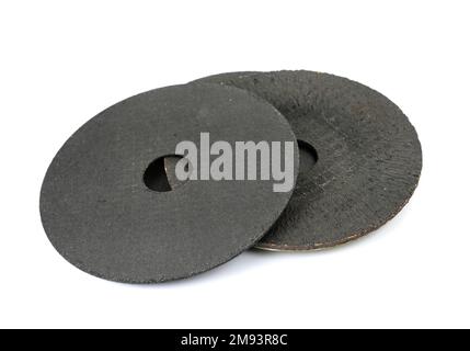 roues pour scie circulaire à main isolées sur fond blanc. Disques à tronçonner pour meuleuse d'angle isolés sur fond blanc Banque D'Images
