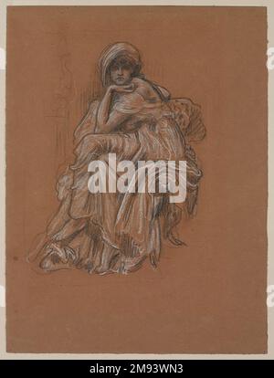 Etude pour la peinture 'Sybil' Lord Frederick Leighton (britannique, 1830-1896). Etude pour la peinture 'Sybil.'. Charbon de bois et craie sur papier vélin, feuille : 14 9/16 x 10 7/8 po. (37 x 27,6 cm). La formation universitaire de Frédéric Leighton lui a enseigné à préparer de nombreuses études de figure et de draperies pour ses peintures. Ce dessin d'une femme rodée classique est une étude pour une grande peinture à l'huile, Sybil, qu'il expose en 1889. Sa pose rappelle la figure d'Albrecht Dürer à Melencolia, tandis que sa présence sculpturale reflète la dette de Leighton envers les figures monumentales de Michel-Ange. Par le 1880 Banque D'Images