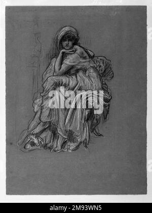Etude pour la peinture 'Sybil' Lord Frederick Leighton (britannique, 1830-1896). Etude pour la peinture 'Sybil.'. Charbon de bois et craie sur papier vélin, feuille : 14 9/16 x 10 7/8 po. (37 x 27,6 cm). La formation universitaire de Frédéric Leighton lui a enseigné à préparer de nombreuses études de figure et de draperies pour ses peintures. Ce dessin d'une femme rodée classique est une étude pour une grande peinture à l'huile, Sybil, qu'il expose en 1889. Sa pose rappelle la figure d'Albrecht Dürer à Melencolia, tandis que sa présence sculpturale reflète la dette de Leighton envers les figures monumentales de Michel-Ange. Par le 1880 Banque D'Images