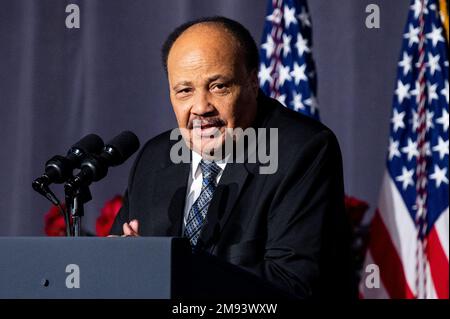 Washington, États-Unis. 16th janvier 2023. Martin Luther King, III, Président du Conseil, Drum Major Institute, prenant la parole à Martin Luther King, Jr. Du réseau national d'action (NAN) Petit déjeuner à l'hôtel Mayflower à Washington, D.C., (photo de Michael Brochstein/Sipa USA) crédit: SIPA USA/Alay Live News Banque D'Images