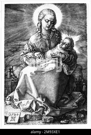 La Vierge au bébé Sauveur dans les vêtements de naissonnage Albrecht Dürer (allemand, 1471-1528). La Vierge au bébé Sauveur dans les vêtements en toile, 1520. Gravure sur papier à poser, 5 5/8 x 3 7/8 po. (14,3 x 9,8 cm). Art européen 1520 Banque D'Images