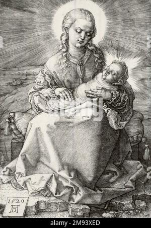 La Vierge au bébé Sauveur dans les vêtements de naissonnage Albrecht Dürer (allemand, 1471-1528). La Vierge au bébé Sauveur dans les vêtements en toile, 1520. Gravure sur papier à poser, 5 5/8 x 3 7/8 po. (14,3 x 9,8 cm). Art européen 1520 Banque D'Images