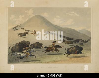 Buffalo Hunt Chase George Catlin (américain, 1796-1872). Buffalo Hunt Chase. Lithographie sur papier de vélin crème, feuille : 16 1/16 x 21 3/8 po. (40,8 x 54,3 cm). Art américain Banque D'Images