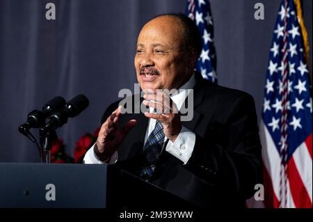 16 janvier 2023, Washington, District de Columbia, Etats-Unis: MARTIN LUTHER KING, III, Président du Conseil, Drum Major Institute, s'exprimant au réseau national d'action (NAN) de Martin Luther King, Jr Petit déjeuner à l'hôtel Mayflower à Washington, D.C., (image de crédit : © Michael Brochstein/ZUMA Press Wire) USAGE ÉDITORIAL SEULEMENT! Non destiné À un usage commercial ! Crédit : ZUMA Press, Inc./Alay Live News Banque D'Images