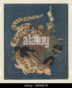 Ichikawa Danjuro VII comme Kokusenya combat le tigre Surimono pour le Tsurunova Poetry Club d'Osaka Utayoshi (actif 1830-1835). , ca. 1831. Imprimé blocs de bois; suribono, 8 9/16 x 7 1/4 po (21,7 x 18,4 cm). Art asiatique ca. 1831 Banque D'Images