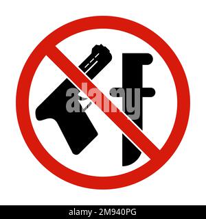Icône arme interdite. Interdiction, pas d'armes, avec arme à feu et couteau. Illustration de Vecteur
