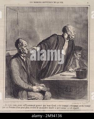 Je Crois vous avoir... Client mon Prouvé Que... Honoré Daumier (français, 1808-1879). , 6 juillet 1864. Lithographie sur papier journal, feuille : 13 1/2 x 11 7/16 po. (34,3 x 29,1 cm). 6 juillet 1864 européen d'art Banque D'Images