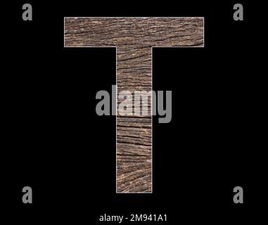 Lettre T majuscule de l'alphabet - texture rustique du cortex de l'arbre Banque D'Images