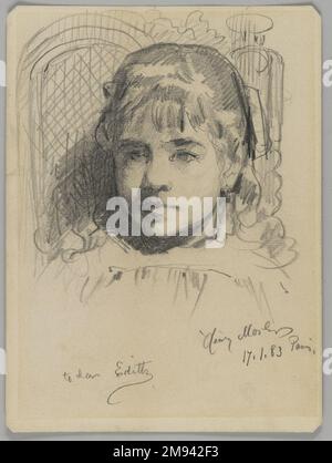 Portrait de la fille de l'artiste Henry Mosler (américain, 1841-1920). , 17 janvier 1883. Graphite sur support, crème, papier vélin, feuille : 6 3/16 x 4 5/8 po. (15,7 x 11,7 cm). 17 janvier 1883 d'art américain Banque D'Images