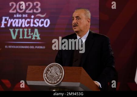 Mexico, Mexique. 16th janvier 2023. 16 janvier 2023, Mexico, Mexique: Le gouverneur de Tabasco Carlos Manuel Merino à la conférence de presse au Palais national de Mexico. Sur 16 janvier 2023 à Mexico, Mexique (photo par Luis Barron/Groupe Eyepix/Sipa USA). Credit: SIPA USA/Alay Live News Banque D'Images