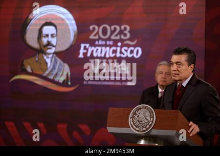 Mexico, Mexique. 16th janvier 2023. 16 janvier 2023, Mexico, Mexique: Le gouverneur du Chiapas, Rutilio Escandon, à la conférence de presse au Palais national de Mexico. Sur 16 janvier 2023 à Mexico, Mexique (photo par Luis Barron/Groupe Eyepix/Sipa USA). Credit: SIPA USA/Alay Live News Banque D'Images