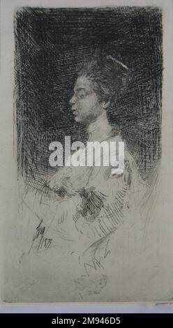 Profil de la fille japonaise Robert Frederick Blum (américain, 1857-1903). , 1879. Gravure sur papier Japon couleur crème, feuille : 9 5/8 x 7 1/8 po. (24,4 x 18,1 cm). Art américain 1879 Banque D'Images