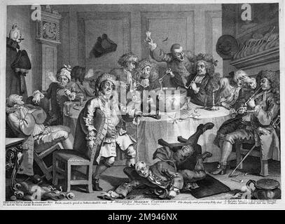 Une conversation moderne de minuit William Hogarth (britannique, 1697-1764). , 1733. Gravure sur papier à poser, 13 1/2 x 18 1/2 po. (34,3 x 47 cm). Art européen 1733 Banque D'Images