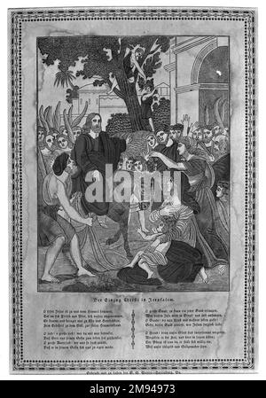 Christ entrant à Jérusalem G. S. Peters. , ca. 1830. Coupe de bois sur papier, image : 9 3/8 x 7 1/8 po. (23,8 x 18,1 cm). Art américain ca. 1830 Banque D'Images