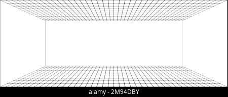 Arrière-plan de la grille de perspective. Pièce ou boîte en mode filaire rectangulaire. Elément de conception. Illustration de Vecteur