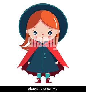 une petite fille dans un costume de fée et un grand chapeau. illustration vectorielle plate. Illustration de Vecteur