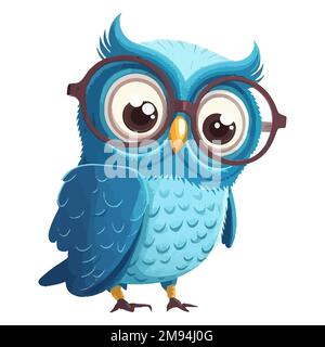 hibou d'oiseau bleu dans de grands verres pour la vue. animal intelligent. illustration vectorielle plate. Illustration de Vecteur