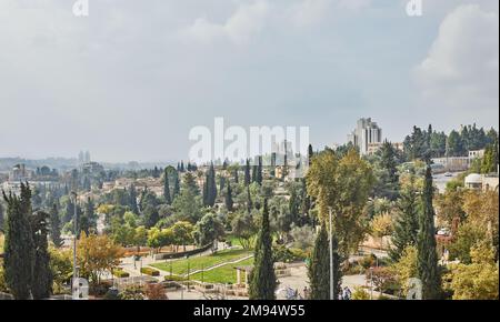 Vue sur le district de Jérusalem de Yemin Moshe Banque D'Images