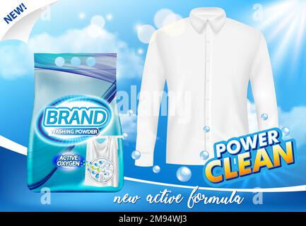 Paquet de poudre de lavage vecteur ADS design réaliste Illustration de Vecteur