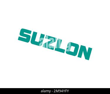 Suzlon, logo pivoté, fond blanc B Banque D'Images