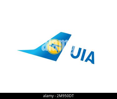 Ukraine International Airline, logo pivoté, fond blanc B Banque D'Images