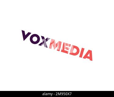 VOX Media, logo pivoté, fond blanc B Banque D'Images