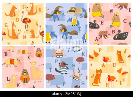 Ensemble de décoration à motifs avec animaux de dessin animé Illustration de Vecteur