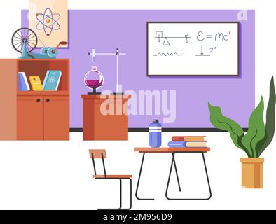 Intérieur de la classe scolaire, laboratoires de biologie Illustration de Vecteur