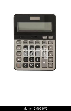 Calculatrice isolée sur fond blanc, vue de dessus Banque D'Images