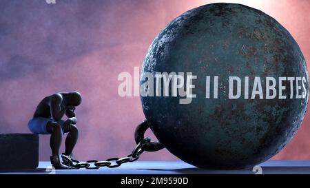 Diabète de type II qui limite la vie et fait souffrir, emprisonnant dans un état douloureux. C'est un fardeau qui maintient une personne aslave dans la misère.,3D illustr Banque D'Images