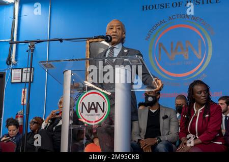 New York, États-Unis. 16th janvier 2023. Le révérend Al Sharpton parle lors d'un Martin Luther King Jr Journée à Harlem, New York. Crédit : SOPA Images Limited/Alamy Live News Banque D'Images