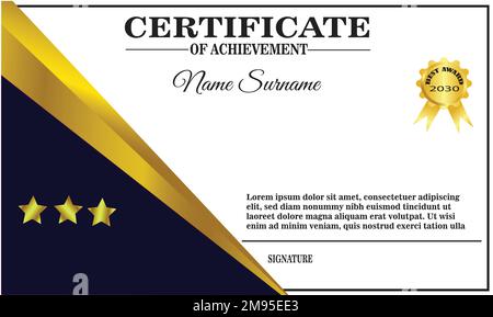 Modèle de certificat bleu et bleu or pour la réalisation et l'appréciation, illustration vectorielle Illustration de Vecteur